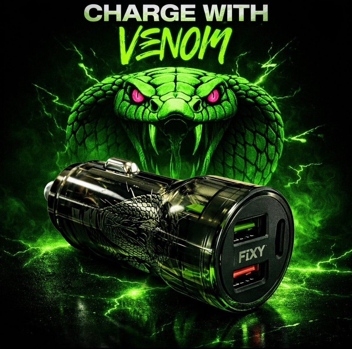 FiXY Venom Flow Dual Port Car Charger – Fast USB Car Charger